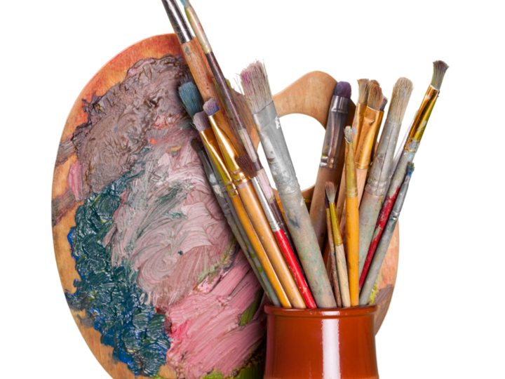 A palette and paint brushes