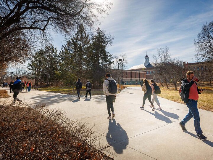 students walking on campus