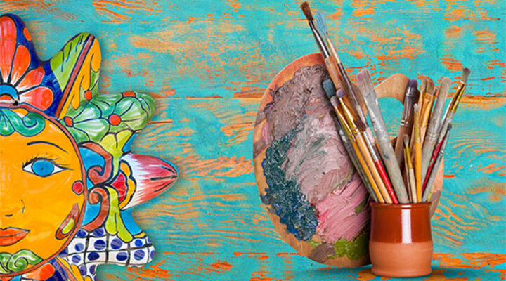 artwork and paint brushes