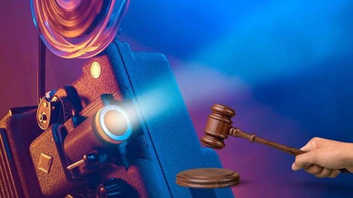 gavel and film projector