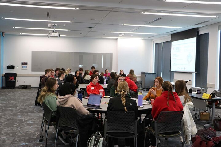 Students talking about housing healthcare with community leaders